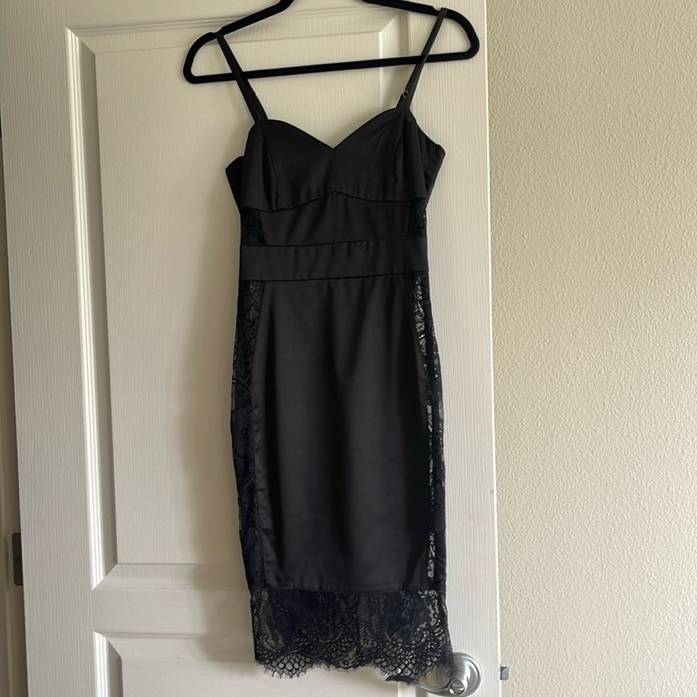 Black satin with lace dress